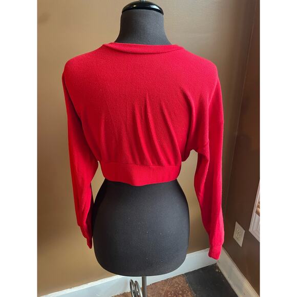 Women's Small Cropped Casual Dress Top Long Sleeve GUC Red - Picture 3 of 5